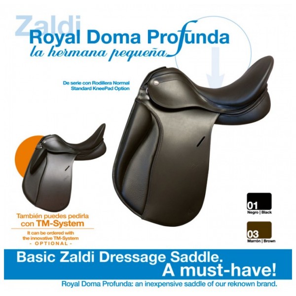 Σέλα Zaldi Dressage Royal Doma Profunda με εναλλασσόμενη ακρομία.